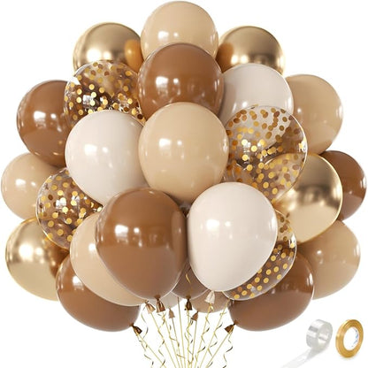 Brown Balloons, Light Brown Beige Nude Chrome Gold Confetti, Party decor | 50 by Kalyerparty