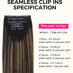 Lashey Seamless Clip in Hair Extensions Human Hair 110g 7pcs Kinky Straight Natural Black Mixed Chestnut Brown Clip in Hair Extensions for Black Women 14 Inch 100% Remy Human Hair Extensions