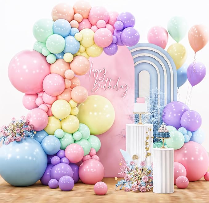 PartyWoo Pastel Balloon Arch Kit 142pcs Pink and Blue Balloons | Pastel Rainbow by PartyWoo
