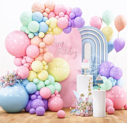 PartyWoo Pastel Balloon Arch Kit 142pcs Pink and Blue Balloons | Pastel Rainbow by PartyWoo
