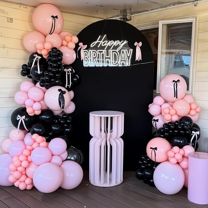 HILAVO Pink and Black Balloons Arch Kit Bow Balloon Garland Coquette Bow - Image 3
