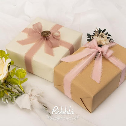 Ribbli Pink Ribbon 1 Inch x 3 Rolls Total 24 Yards Cream/Blush Pink/Rose Gold - Image 4