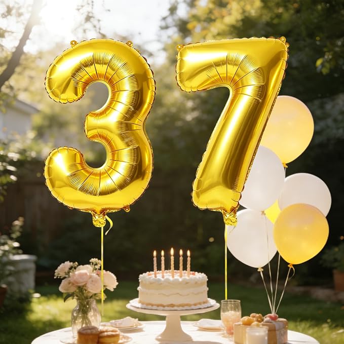 40 Inch Number 37 Balloons for 37th Birthday Party Decorations, 0-100 Gold - Image 3