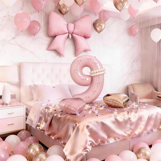 Light Pink 9 Balloon Number, Dusty Baby Pink Gold Sand White Latex Balloons 40 - Image 4