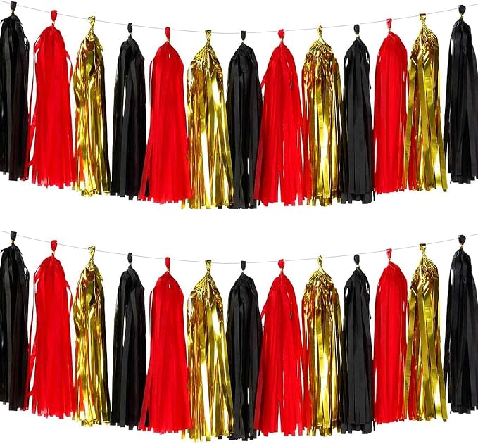 We Moment Black Red Gold Tissue Paper Tassels Party Tassel Garland Banner by We+Moment