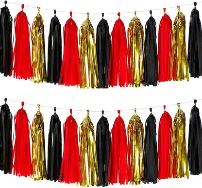 We Moment Black Red Gold Tissue Paper Tassels Party Tassel Garland Banner by We+Moment