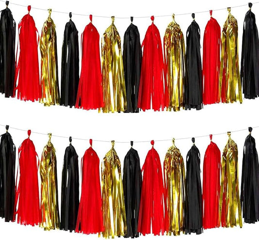 We Moment Black Red Gold Tissue Paper Tassels Party Tassel Garland Banner by We+Moment