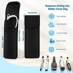 Women's Heat Resistant Neoprene Curling Iron Holder Flat Iron Curling Wand Travel Storage Cover Case Bag Pouch -Water-Resistant (Black)