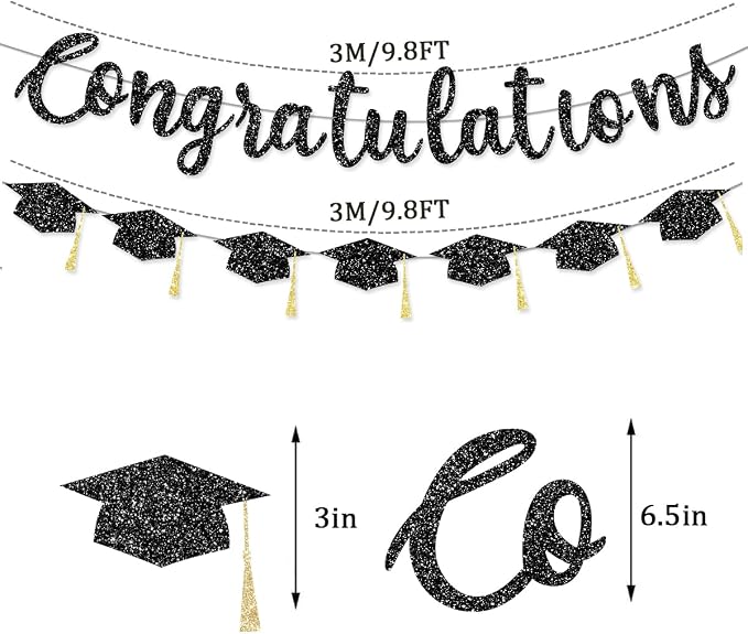 Pre Strung Congratulations Decorations Banner Graduation Class of 2026 Black - Image 3