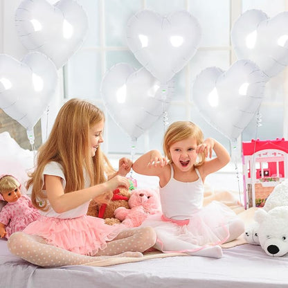 12 Pcs White Heart Balloons, 18 Inch Heart Foil Balloons Love Balloon Valentine - Image 3