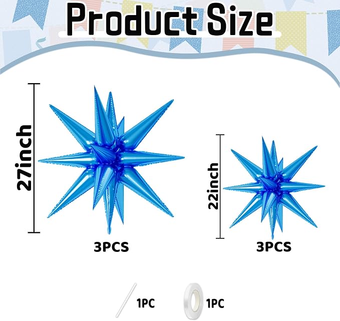 22/27 Inch Blue Star Balloons, Cone Spike Balloon, Aluminum Foil Balloon - Image 2