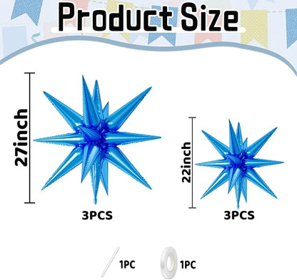 22/27 Inch Blue Star Balloons, Cone Spike Balloon, Aluminum Foil Balloon - Image 2