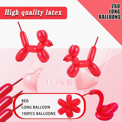 260 Long Balloons 100 Pack Red Twisting Animal Balloons Thickening Latex - Image 2