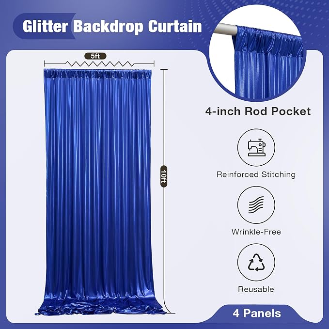 20x10FT Royal Blue Sequin Backdrop Curtain - Image 5