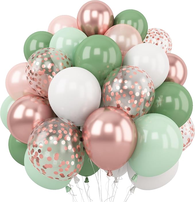 Sage Green Dusty Pink Balloon, 60 Packs 12 Inch Olive Green Retro Pink Balloon by Togvu