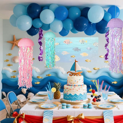 Set of 6 Mermaid Jellyfish Lanterns 10'' – Pink Purple Blue Decorations - Image 7