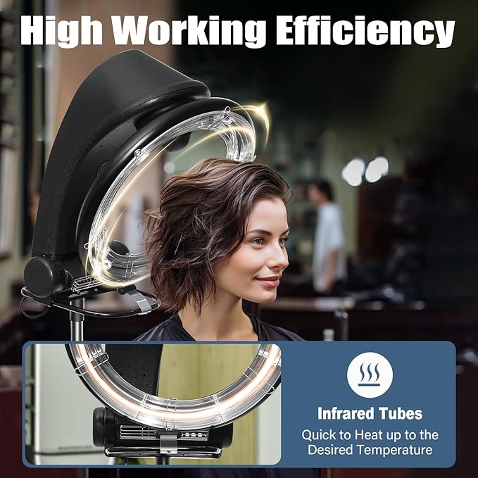 3 in 1 Professional Orbiting Hair Dryer, 110V 950W Adjustable Height Temperature and Time Salon Standing Hair Dryer Infrared Hair Color Processor with Rolling Base for Salon Home Hair Care