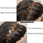 6 PCS Zig Zag Headbands Plastic Wavy Hair Head Band Comb with Teeth Hoop Accessories for Women Men Girls, Fashion Tortoiseshell&Amber