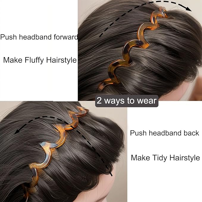 6 PCS Zig Zag Headbands Plastic Wavy Hair Head Band Comb with Teeth Hoop Accessories for Women Men Girls, Fashion Tortoiseshell&Amber