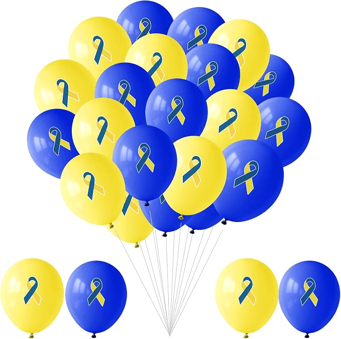 100 Pcs Down Syndrome Awareness Balloons 12 Inch Yellow and Blue Latex Balloons by Unknown