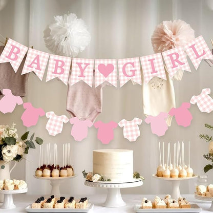 Pink Gingham Baby Banner Girl Plaid Welcome Baby Shower Sign Decoration - Image 4