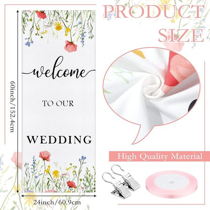Yousoontic Welcome to Our Wedding Floral Linen Rustic Wedding Welcome Banner - Image 2