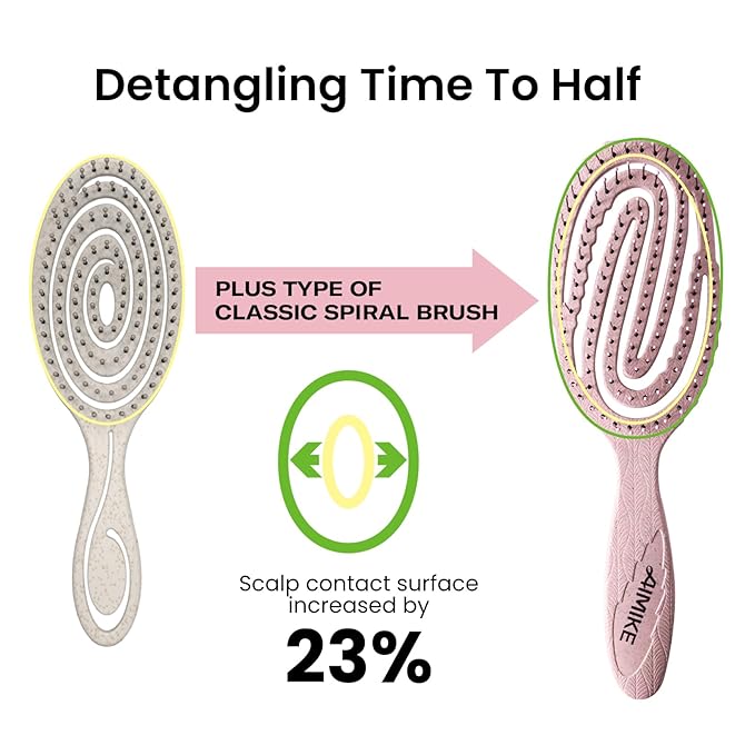 AIMIKE Hemp-Relax Detangler Hair Brush, Eco-Friendly Detangling Brush for Wavy Straight Hair, Vented Hairbrush w/Soft Bristles, Glide Through Tangles with Ease for Women, Kids, Wet & Dry Hair
