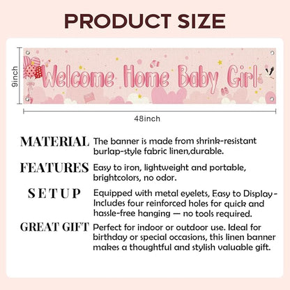 Welcome Home Baby Girl Banner, Cute Newborn Arrival Hanging Sign - Image 2