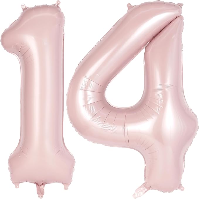 Light Pink Number 14 Balloon, 40 Inch Giant Mylar Number Balloons, Large Foil by AIQINHU