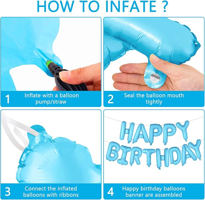 Light Blue Happy Birthday Balloons Banner 16 Inch Mylar Foil Letters - Image 3