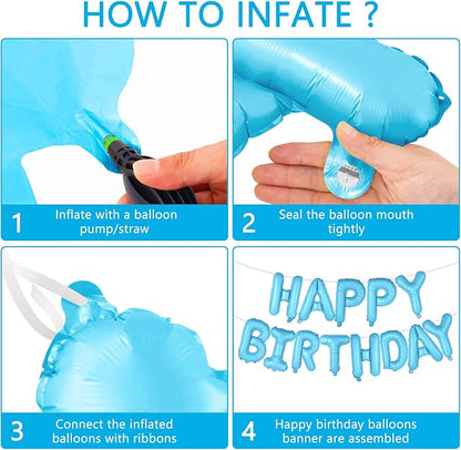 Light Blue Happy Birthday Balloons Banner 16 Inch Mylar Foil Letters - Image 3