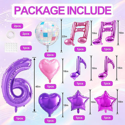 TONIFUL Girl‘s Purple Pink Music Themed 6th Birthday Decorations | 40 Inch - Image 2