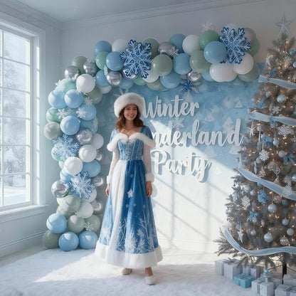 Blue Green Snowflake Balloon, Winter Wonderland Party Decorations, Pastel Green - Image 6