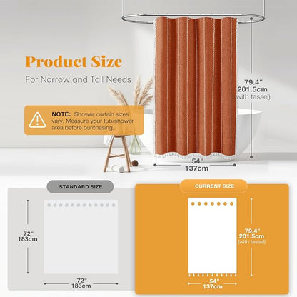 54x78 Boho Farmhouse Linen Heavy Duty Shower Curtain Set, Burnt Orange | Narrow - Image 3