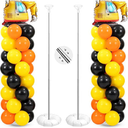 2 Set Construction Party Balloon Column Stand Kit Orange Yellow Black Balloon by Sosation
