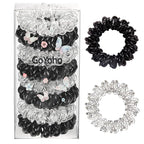 Upgraded Version Spiral Hair ties for Women, No Crease Clear Coil Hair Ties Spiral Ponytail Holders Scrunchies, Hair Coils/Phone Cord Hair Ties for Thin Hair/Soft Elastic. (8, Black and White）