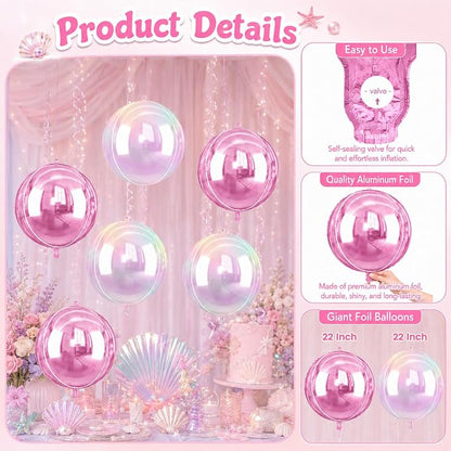 Pink and Iridescent Round Balloons Foil, 22Inch Round Shaped Ball Balloon - Image 3