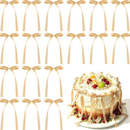 NEBURORA 50 Pcs Champagne Bows for Cake Decoration Party Ribbon Bowknots | by NEBURORA