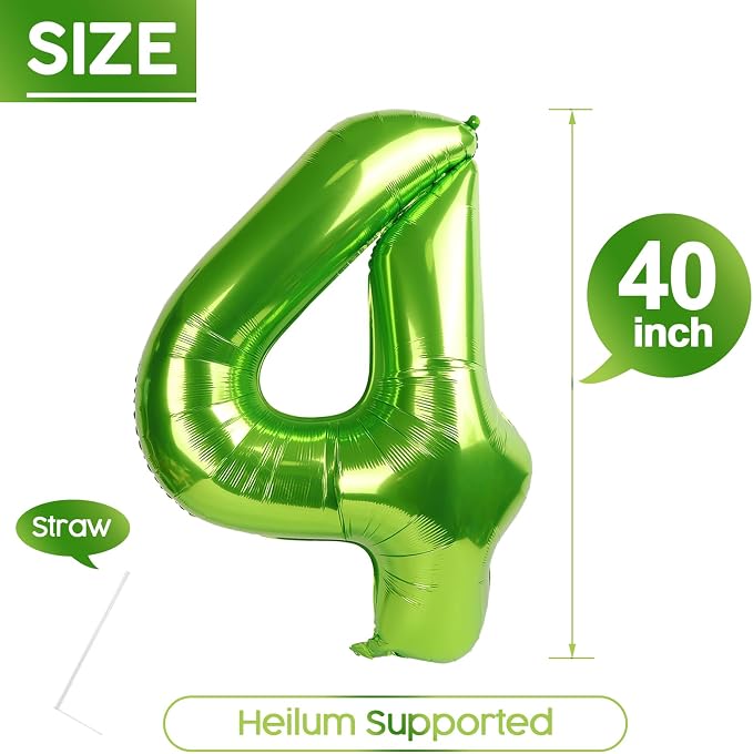 4 Balloon - Light Green Birthday Number Balloons, 40 Inch Party Decorations | - Image 5