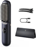 Fanttik Solo I10 APEX Portable Hair Straightener Brush, Cordless Straightening Comb with 113% Larger Heating Area, LED Display & Ceramic Coating, Ionic Technology & Safe Mode - Midnight