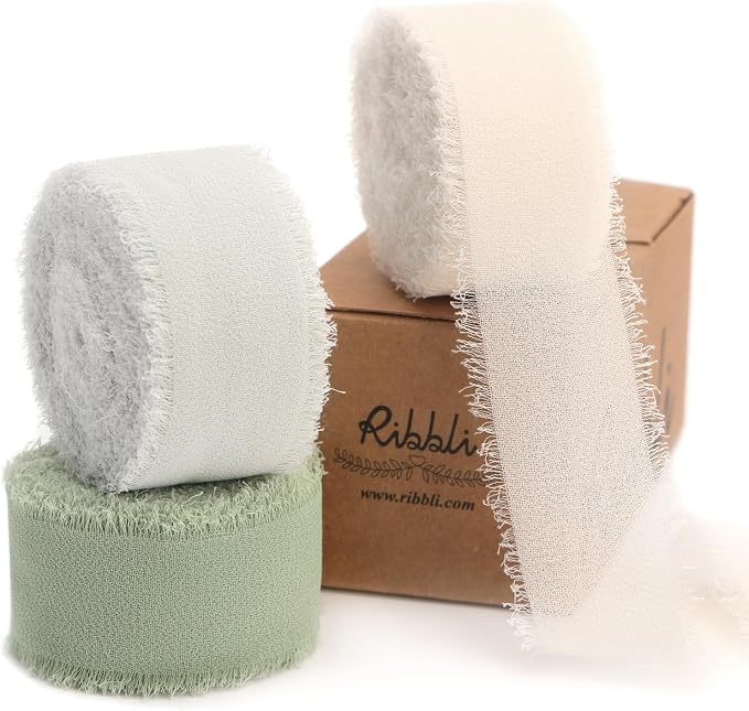 Ribbli Green Ribbon 1 Inch x 3 Rolls Total 24 Yards Ivory/Sage/Forest Green by Ribbli
