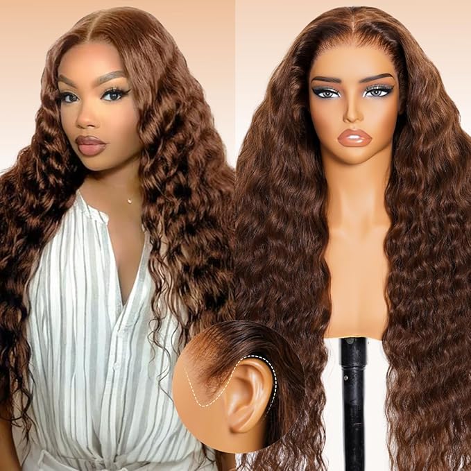 Arabella Chocolate Brown Deep Curly Lace Front Wigs Human Hair 13x6 HD Lace Frontal Wigs Curly Human Hair Brown Glueless Wig For Women Pre Plucked with Natural Hairline 20 Inch