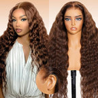 Arabella Chocolate Brown Deep Curly Lace Front Wigs Human Hair 13x6 HD Lace Frontal Wigs Curly Human Hair Brown Glueless Wig For Women Pre Plucked with Natural Hairline 20 Inch
