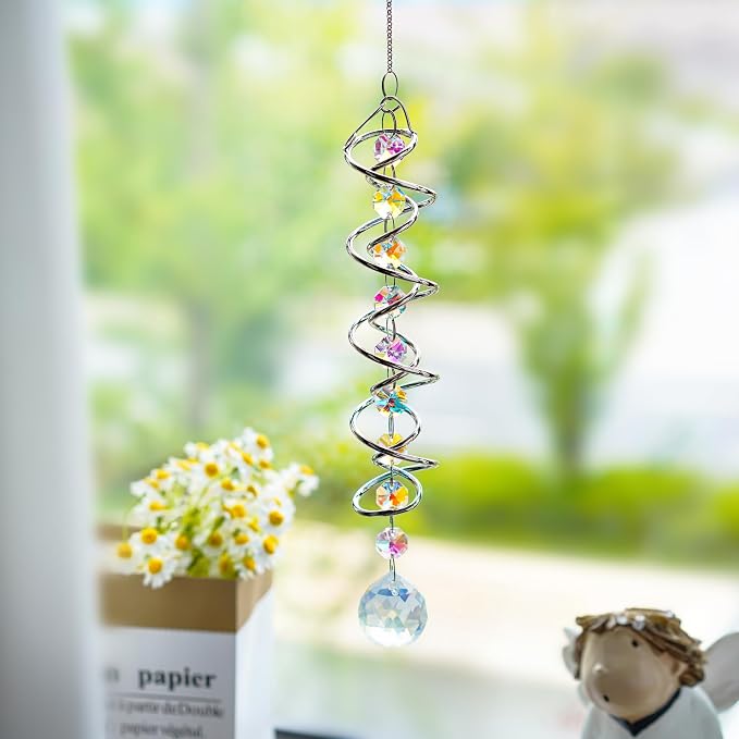 20.5in Crystal Suncatcher Gazing Ball Spiral Wind Spinner Garden Decor | - Image 2