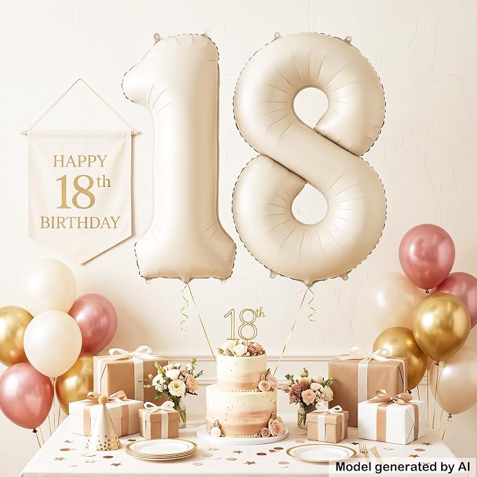 40" Beige Foil Number 18 Balloon - Image 3