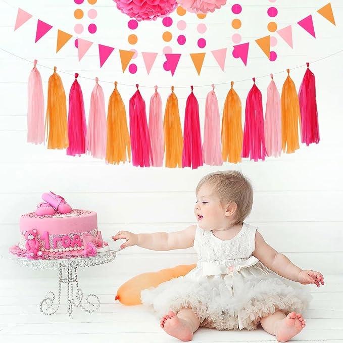 Hot-Pink Burnt-Orange Fall Party Decorations - Image 7