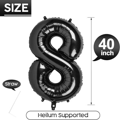 8 Balloon - Black Birthday Number Balloons, 40 Inch Decorations Men Women | - Image 5