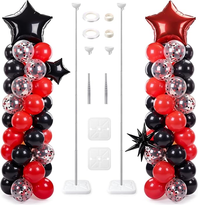Skylety 2 Sets Red and Black Balloon Column Stand Kit Adjustable Red Black by Skylety