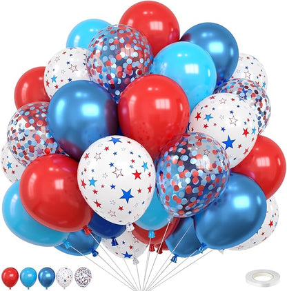 Red Blue White Balloons, 12 Inch Star Printed Red White and Blue by FEYG