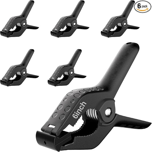 Spring Clamps Heavy Duty, 6in Plastic Backdrop Clips, 6 Pack Black | Strong by Fotoumgl